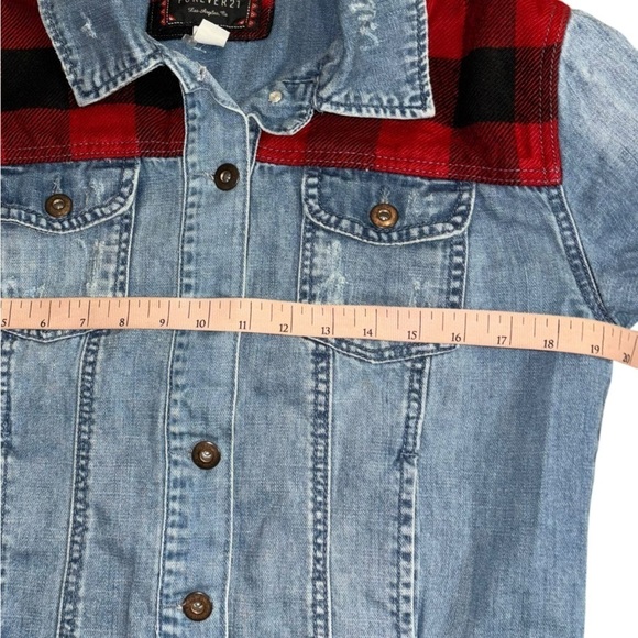 Forever 21 Buffalo Check Denim Jacket Women’s S Country Cowgirl Western Casual - Picture 7 of 8
